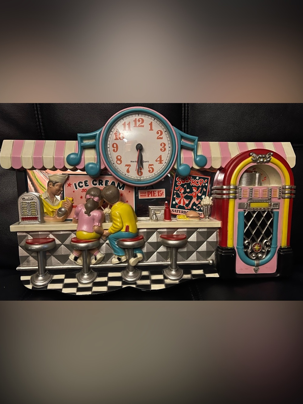 Retro Diner Wall Clock with Pink & Teal Accents